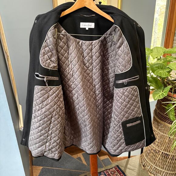 Calvin Klein Wool Blend, Black Overcoat Winter Jacket w/ Quilted Lining size L - Picture 8 of 11
